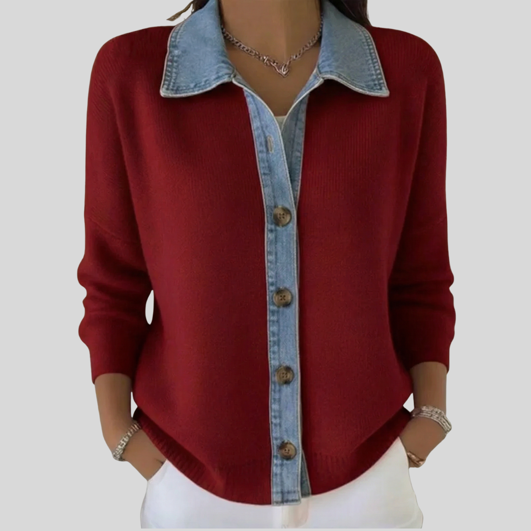 Lucia™ |  Knit Denim Collar Sweater