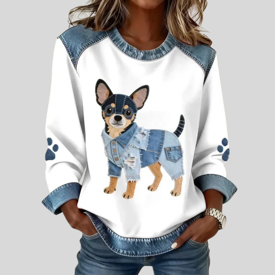 Trinity™ | Denim Accent Dog Print Top