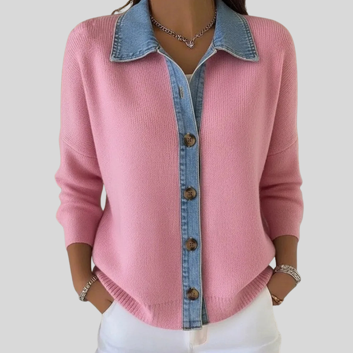 Lucia™ |  Knit Denim Collar Sweater