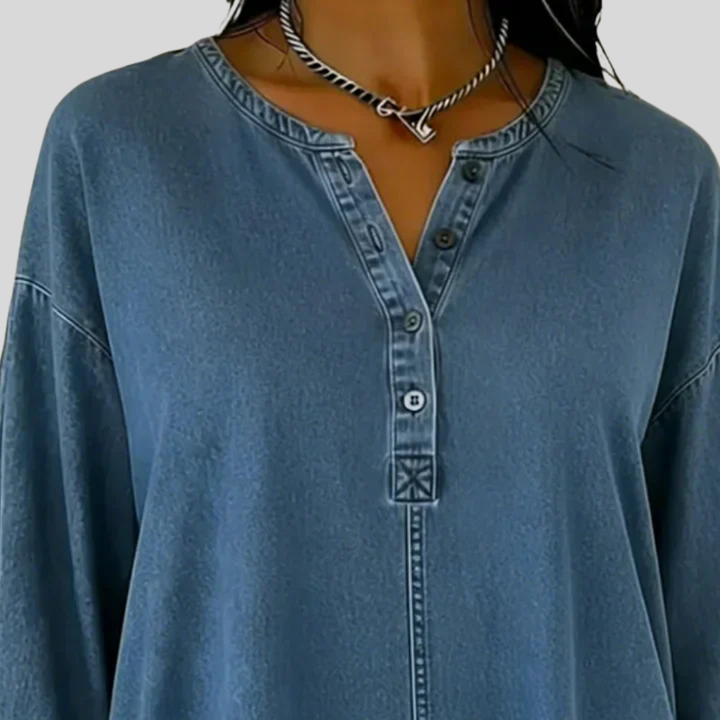 Parielle™ | Button Down V-neck Denim Top