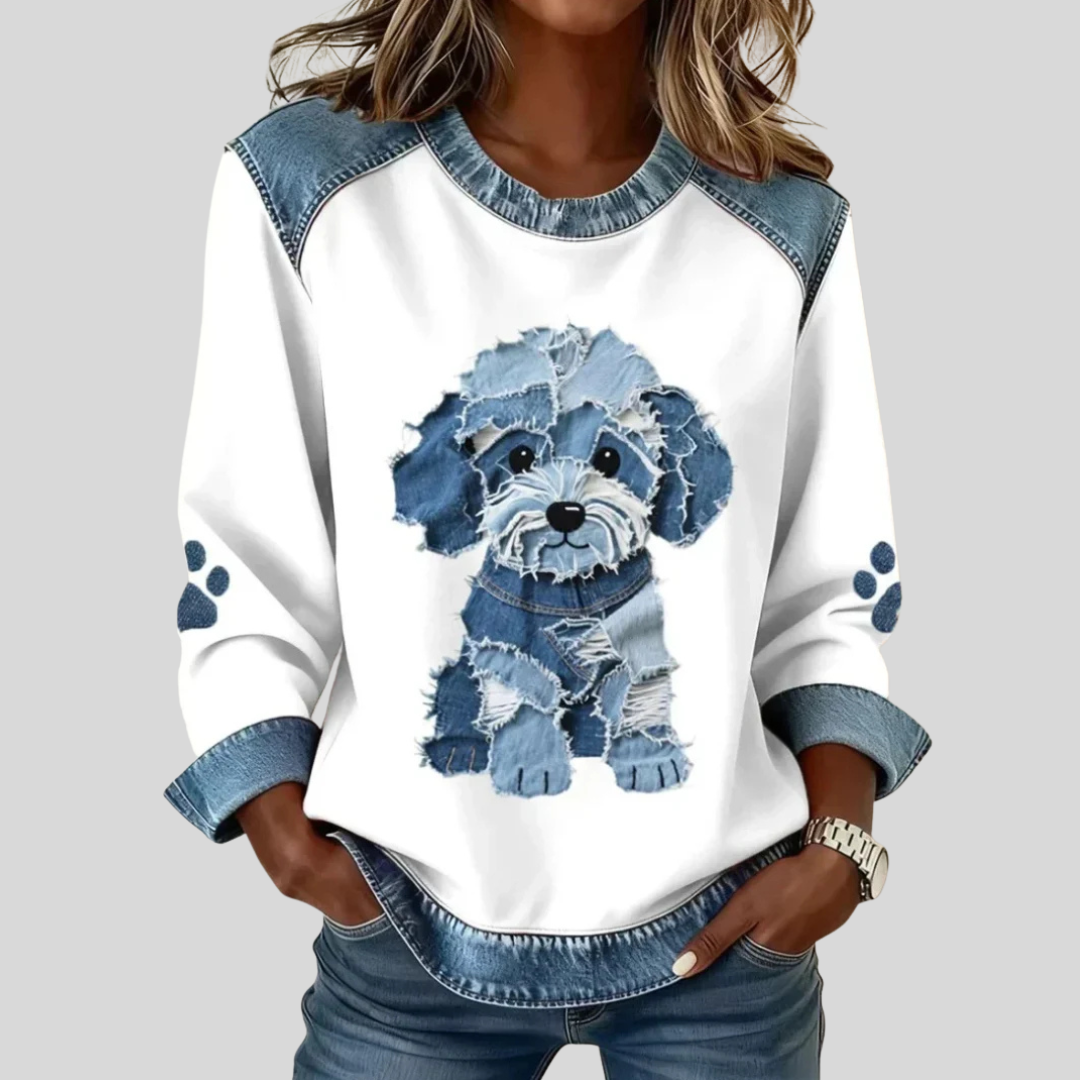 Trinity™ | Denim Accent Dog Print Top