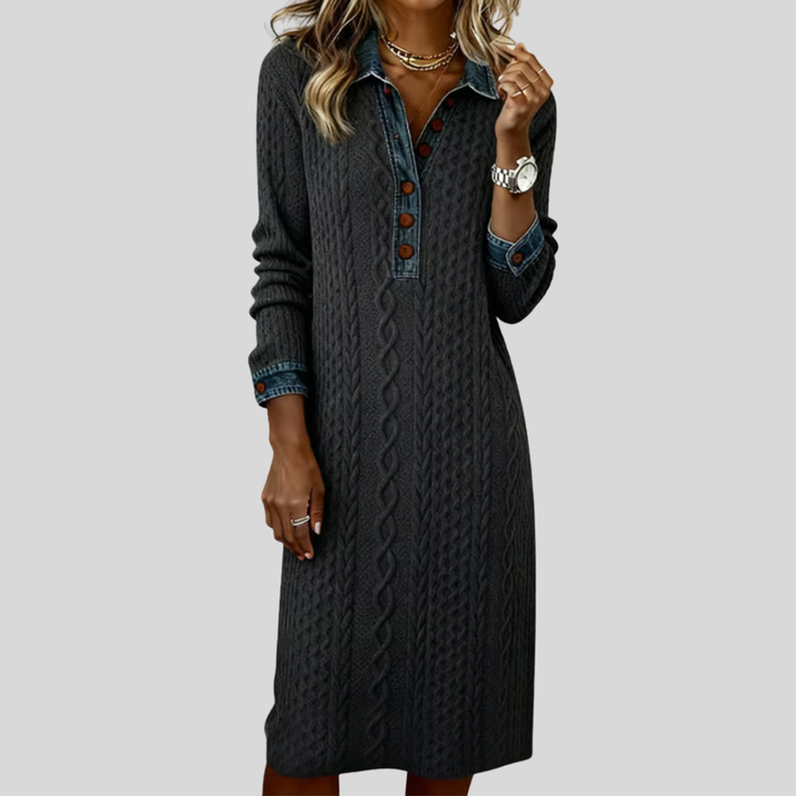 Liyana™ | Denim Cable Knit Collared Dress