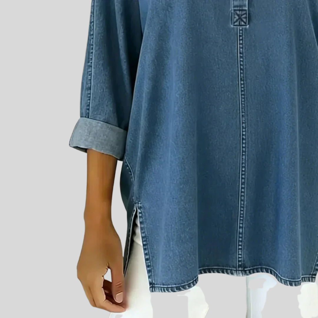 Parielle™ | Button Down V-neck Denim Top