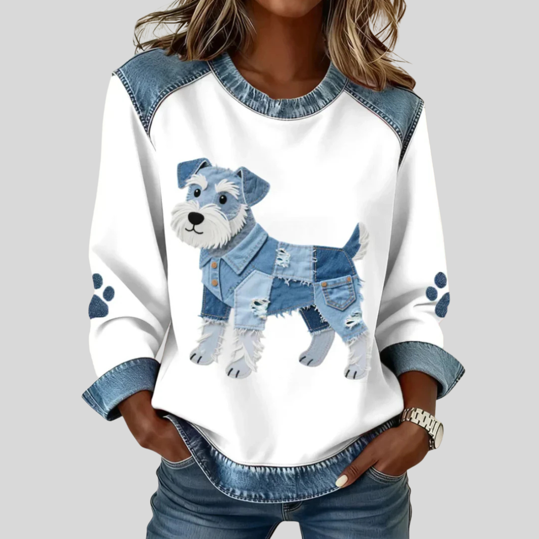 Trinity™ | Denim Accent Dog Print Top