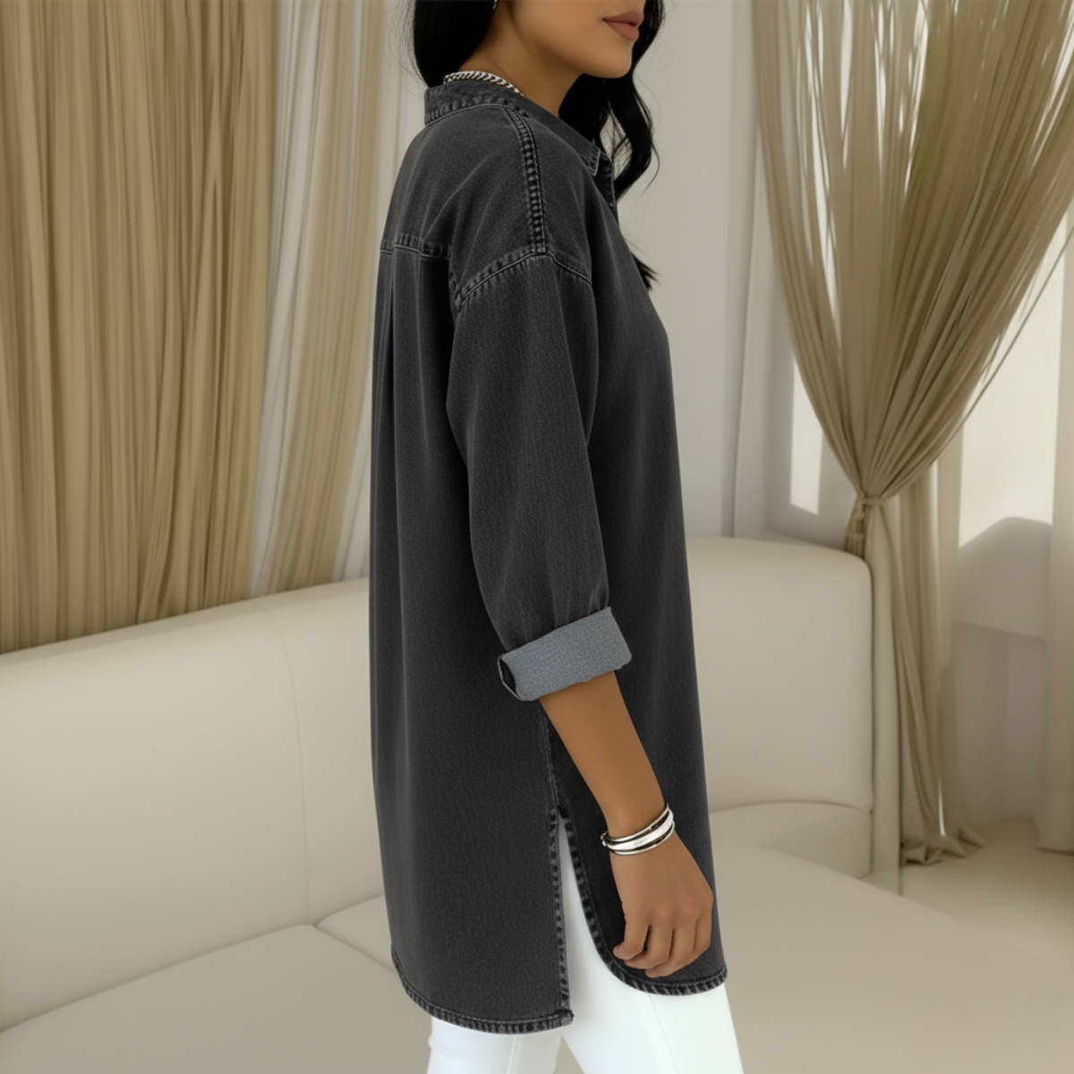 Wenelle™ | V-Neck Denim Shirt