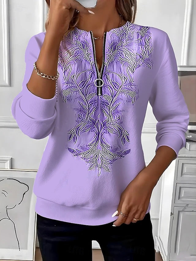 Helen | Elegant Half-Zip Embroidered Top